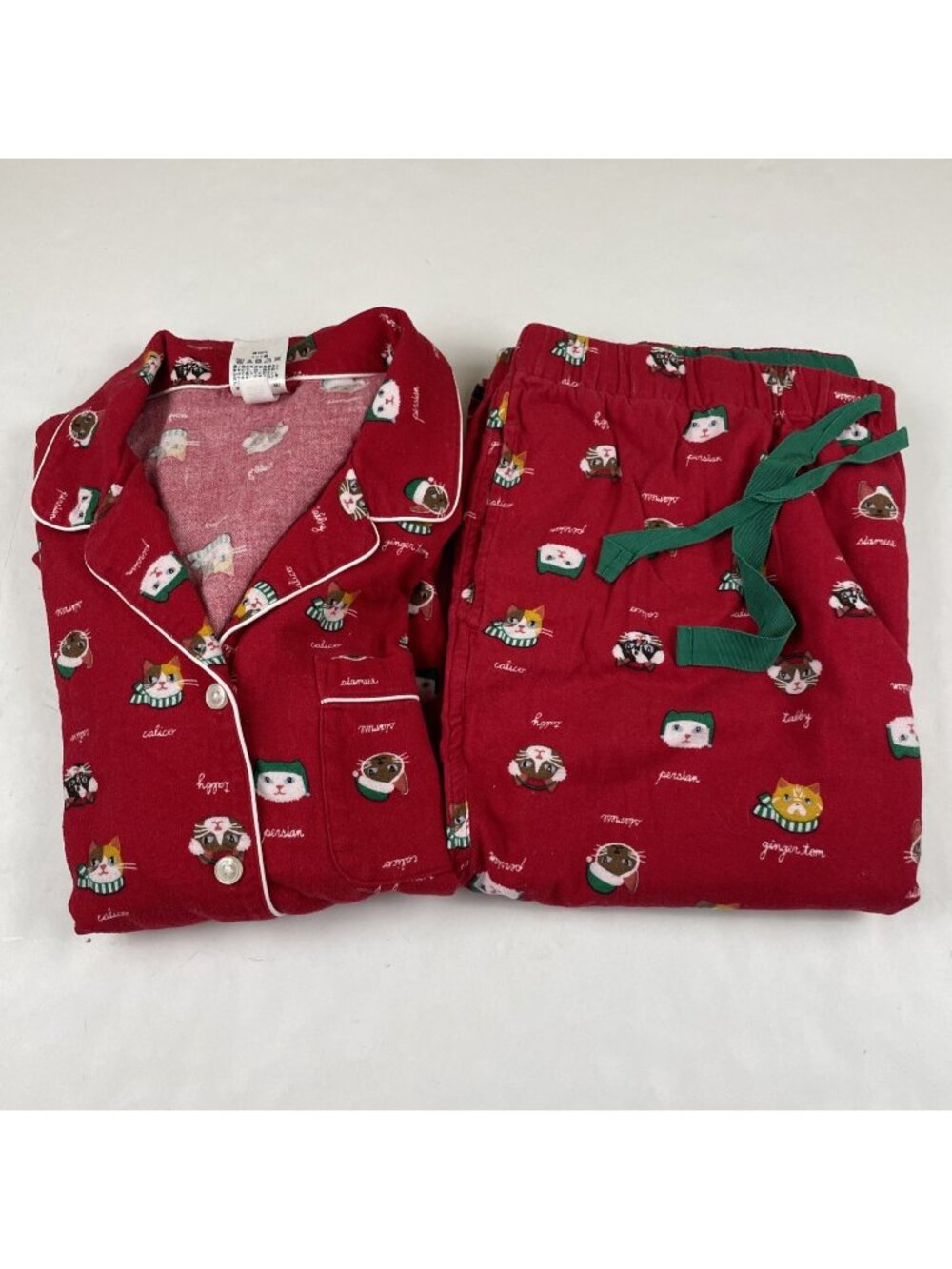 Lands End Pajama Set Women’s Size L (14-16) Winter Cats Flannel Red